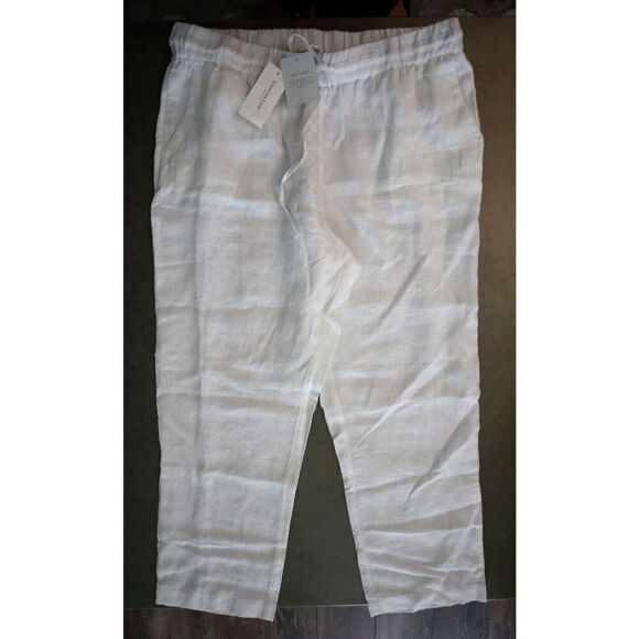 Charter Club Women's Petite Sz L White 100% Linen Drawstring Cropped Pants - Picture 1 of 9